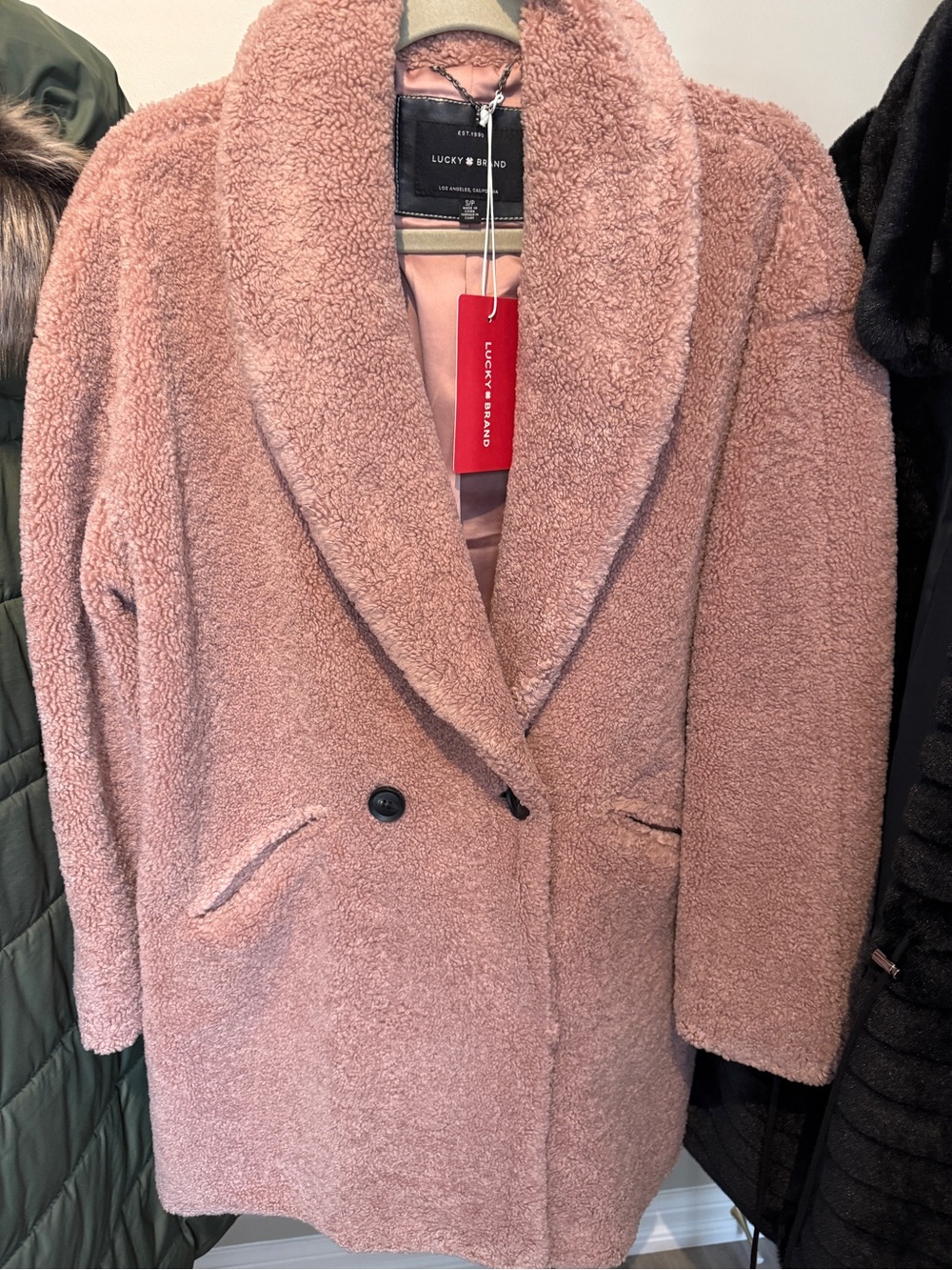 Lucky Brand Rose Blush Teddy Coat with Shawl Collar Brand New